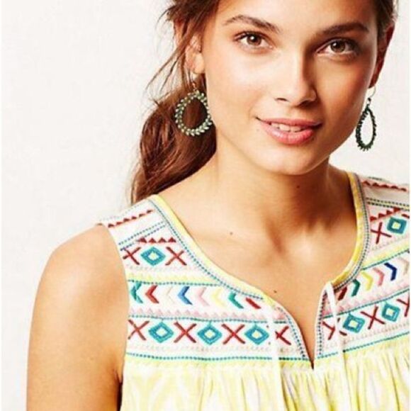 One September Anthropologie Yellow Boho Hippie Tassel Tank Top Shirt XS - Picture 9 of 9